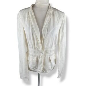 Pure DKNY Linen Womens Blazer Jacket Top Size 4 Cropped White Cream Resort Chic